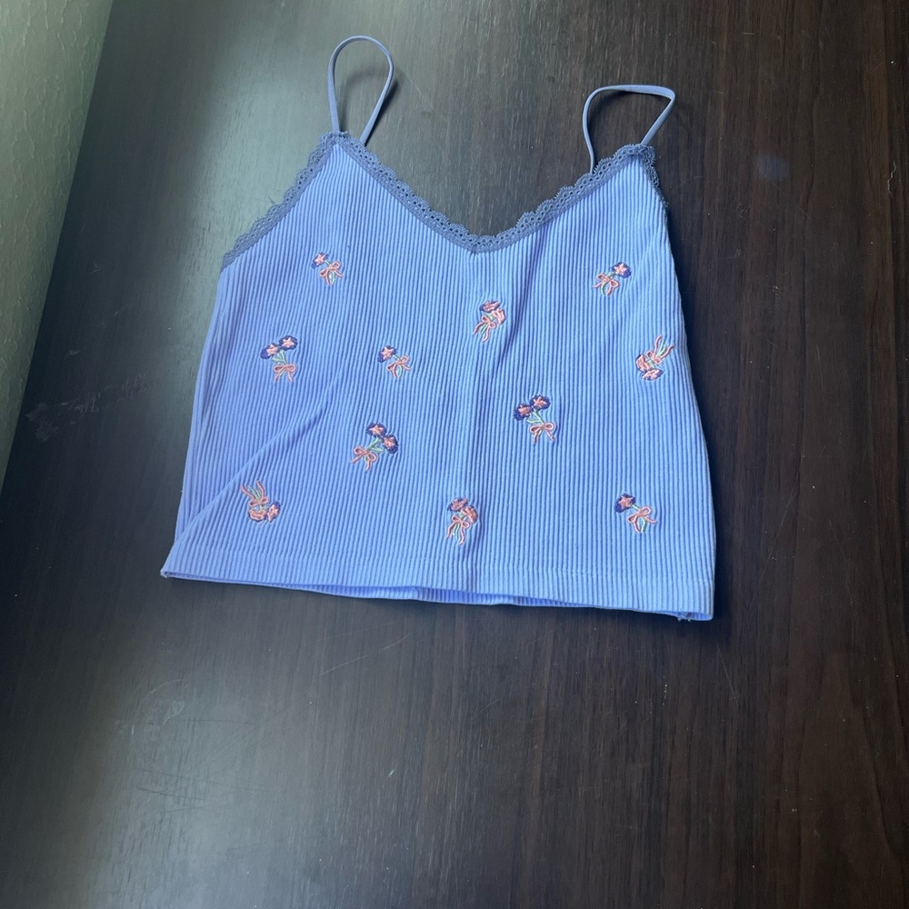 Floral Embroidered Ribbed Cami Crop Top size Medium